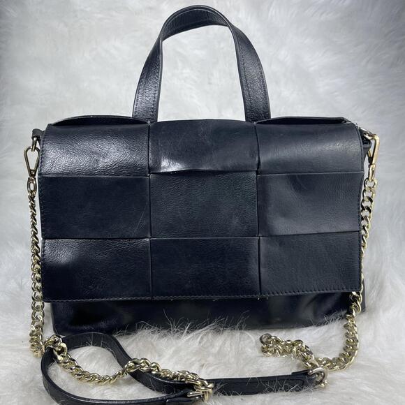 Anna Paola Italian Leather Woven Flap Satchel Handbag - Picture 1 of 9